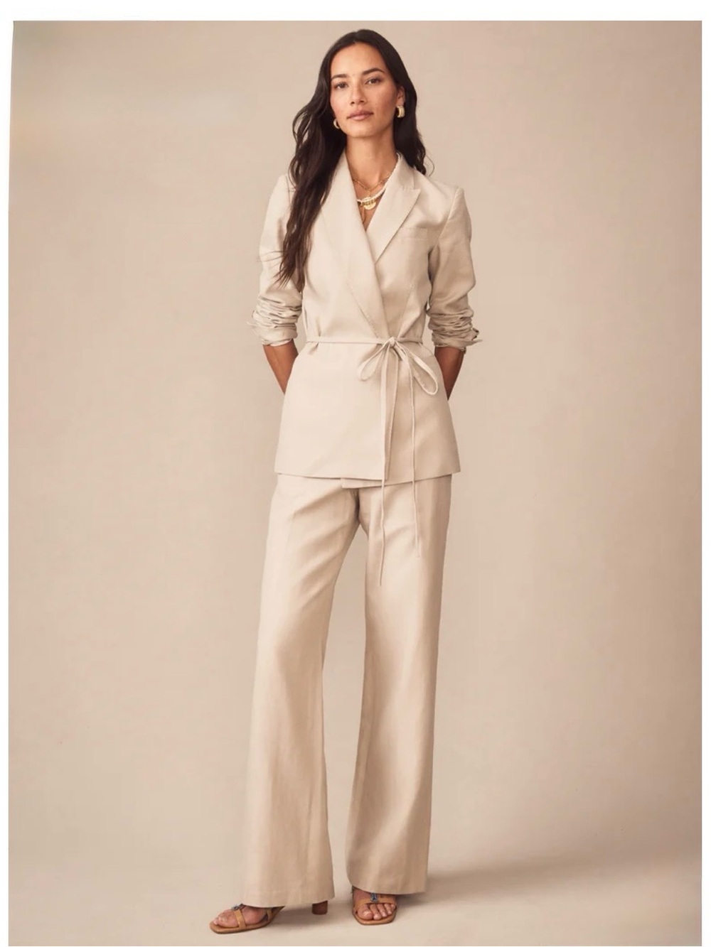 J. McLaughlin Beige Wide-Leg Chinos